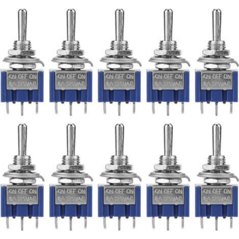 10 pièces sur OFF sur Mini interrupteur à bascule SPDT 3 positions 3 broches 6mm 6A 125VAC (1/5)