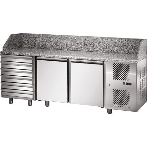 Table à pizza GN 1/1 - Dessus granit - Prof. 750 - 2 portes - 210 L - Électrique - TPZ27 - Sofraca (1/2)