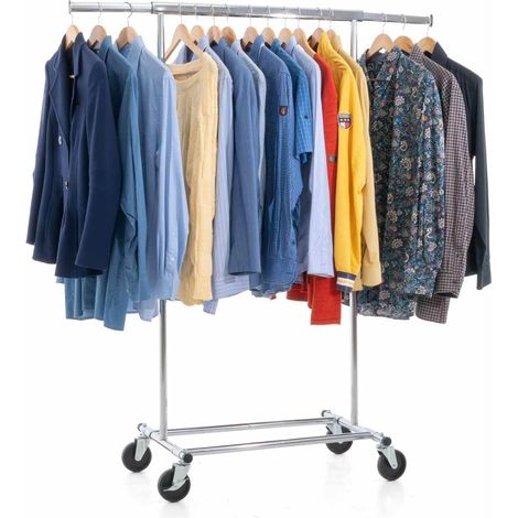 Portant à Vêtements Solide, sur Roulettes, 100 kg Capacité, Pliable,Barre Extensible 70–121 cm, Acier Chromé