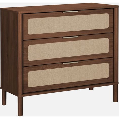 Cómoda vintage de madera y rejilla con 3 cajones (1/5)