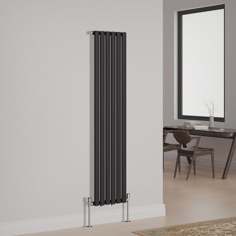 NRG Designer Radiator Oval Column Central Heating Rads Vertical Single 1600x354mm Black (1/3)