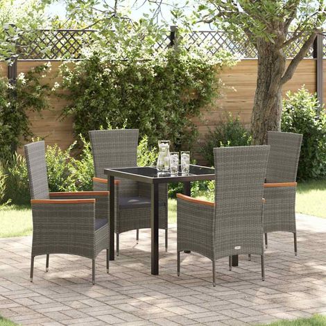 Conjunto de Comedor de Jardín con cojín 5 pcs Gris Poliratán vidaXL (1/5)