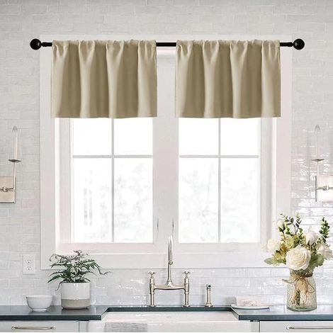 Cantonnières en tissu occultant imperméable pour fenêtres de 30 cm de long, beige (1/5)