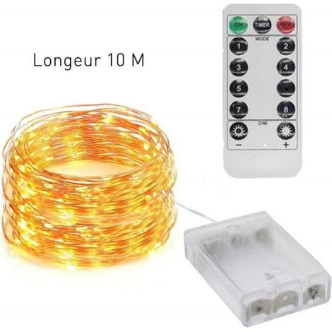 Guirlande Lumineuse - 100 Micro LED - Blanc Chaud - 10 M - Télécommande - IP65 - 3 Piles AA (1/4)