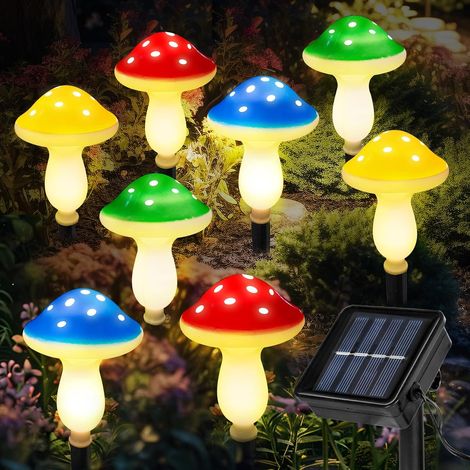 Lampes Solaires Champignons 8 unités, LED Blanc Chaud, Étanche IP65, Idéales pour Décorer Jardin, Terrasse et Allées Extérieures (1/5)