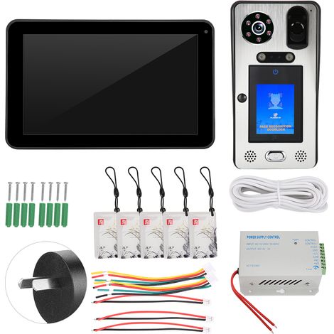 Sonnette vidéo HD 1080P 9 pouces filaire WiFi avec reconnaissance faciale, empreinte digitale, code PIN, RFID, interphone de porte 100-240V (1/5)