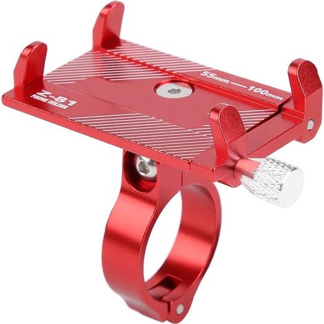 Support de téléphone pour vélo - Clip en alliage d'aluminium - Réglable - Pour guidon de vélo - Support de téléphone - Support de smartphone - Rouge (1/5)