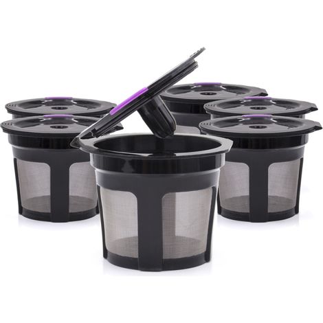 Cápsulas de café recargables y reutilizables con filtro integrado de acero inoxidable, compatibles con las máquinas Keurig 2.0 y 1.0. Incluye cepillo y cuchara (paquete de 8). (1/5)