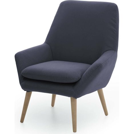 Talamo Italia Chaise longue Annarita, Fauteuil design pour le salon, 100% Made in Italy, Fauteuil relax en tissu rembourré, Cm 80x70h95, Bleu, avec emballage renforcé