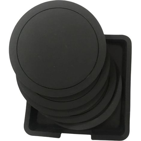 Dessous de verre antidérapants, lot de 6, ronds, en silicone noir, pour bar, café, boissons, maison et extérieur (noir)