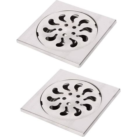 RHG 2pcs Siphon de Sol Acier Inoxydable, Grille de Douche Carrée Filtre de Douche Drain de Douche Attrape Cheveux pour Salle de Bain, 90x90x30mm (1/5)