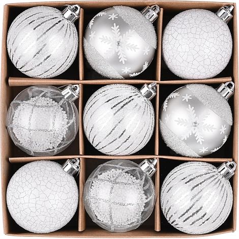 Boules De Noel Blanc Argenté Transparent 9 Pieces 6 Cm Personnalisées Incassables Pour Deco Sapin De Noel Idée Cadeau De Fin D'année (1/4)