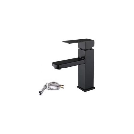 Mitigeur lavabo noir acier inoxidable levier unique eau chaude et froide avec tuyaux inclus robinet lavabo noir mitigeur salle de bain noir (1/5)