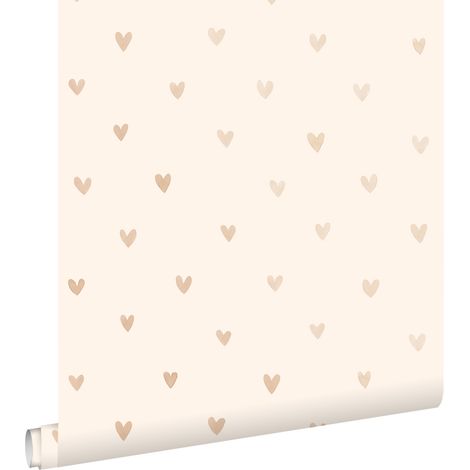 papier peint coeurs or brillant et beige  - ESTAhome