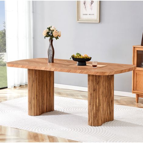 Tavolo da pranzo in MDF color legno noce 180x90 cm con supporto a colonna arcuato (1/5)