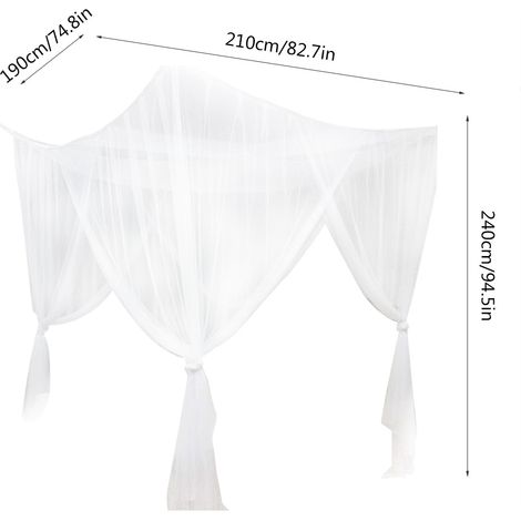 Moustiquaire à baldaquin pour lit d'angle à 4 poteaux, tailles Full, Queen et King (blanche) (1/5)