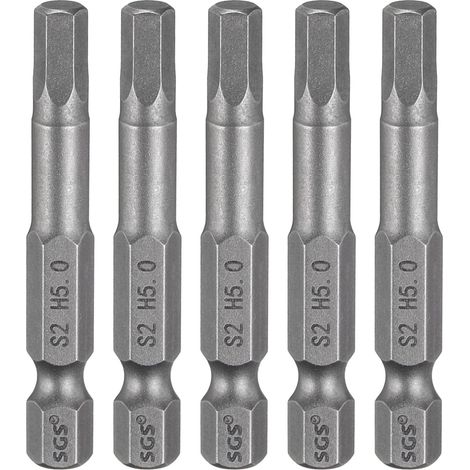 5Pcs H5.0 Embout de Tournevis Hexagonal 5mm Métrique Pointe Plate 1/4" Tige Hexagonale 50mm (2") Longue Magnétique Embouts de Tournevis à Douille Hexagonale (1/5)