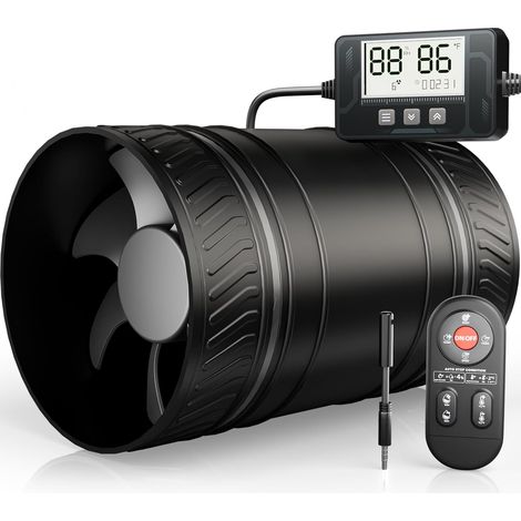 Ventilateur en ligne 100 mm silencieux avec capteur de température et d’humidité, télécommande 433 MHz, 6 vitesses et minuterie, pour camping-car, salle de bain et ventilation domestique (1/5)