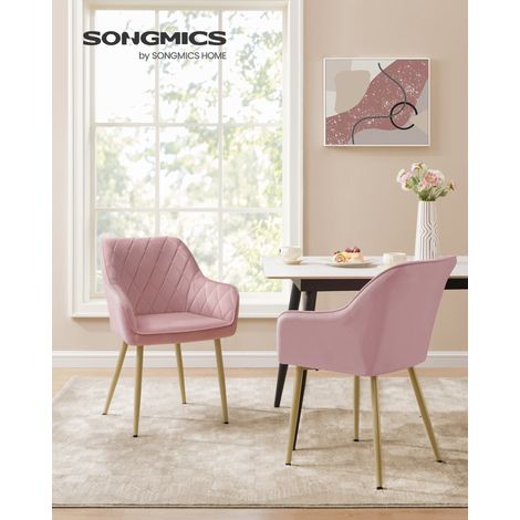 Chaise Salle à Manger, avec Accoudoirs, Largeur d’Assise 49 cm, Pieds en Métal, Revêtement en Velours, Charge 120 kg, pour Salon, Chambre, Rose Bonbon et Doré Clair (1/5)