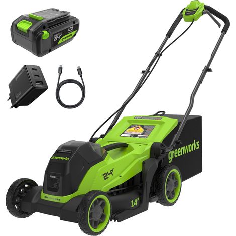 Tondeuse à Gazon, Largeur de Coupe 36 cm, Jusqu’à 400 m², réglage Central de la Hauteur de Coupe en 6 Positions 20–80 mm, avec 1 Batterie 4 Ah et Chargeur – LM3612 (1/5)