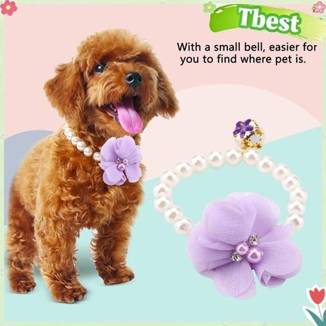Tbest Collier de chien Collier élastique en perles et fleurs pour animaux de compagnie, accessoire de animalerie collier Violette (1/5)