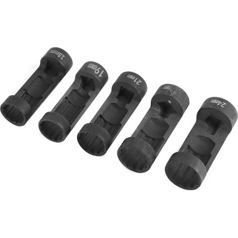 Lot de 5 douilles à écrou de jambe de force 12 pans, entraînement 1/2", diamètres 18 mm, 19 mm, 21 mm, 22 mm et 24 mm, pour clé hexagonale 6496 (1/5)