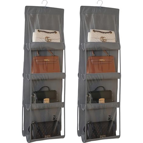 Hängender Kleiderschrank Organizer für Handtaschen & Geldbörsen: 2 Stück mit 8 Durchsichtigen Kunststofffächern, über der Tür Aufbewahrung (1/4)