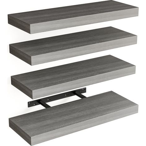 Set 4 Mensole da Parete Grigio in Legno Scaffali a Muro Scaffalatura Multiuso (1/5)
