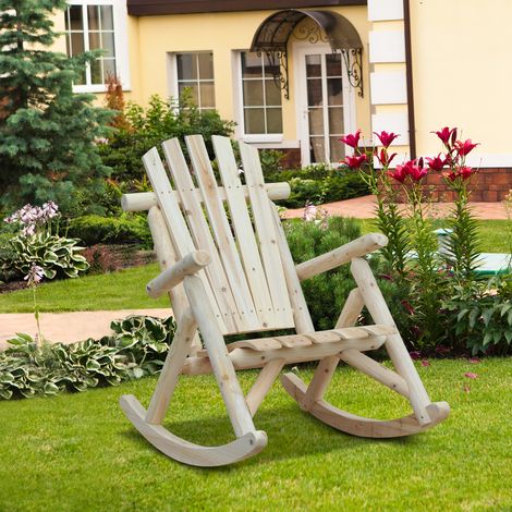 Sedia a dondolo Adirondack Outsunny, stile neo-retrò, seduta e schienale ergonomici, legno di pino naturale.
