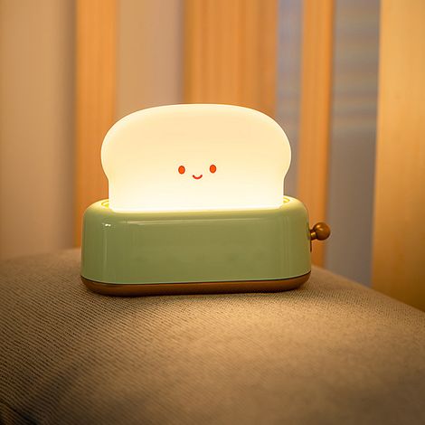 Kreatives Nachtlicht in Form eines Brotbackautomaten, wiederaufladbare, dimmbare Tischlampe mit USB-Anschluss, LED-Nachttischlampe mit Timer für Kinderzimmer, grün. (1/5)
