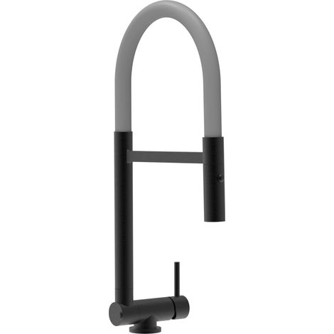 Rubinetto abbattibile a soli 4,5 cm, miscelatore cucina Nero Opaco per sottofinestra canna azzurra movibile e doccia due getti staccabile (1/5)