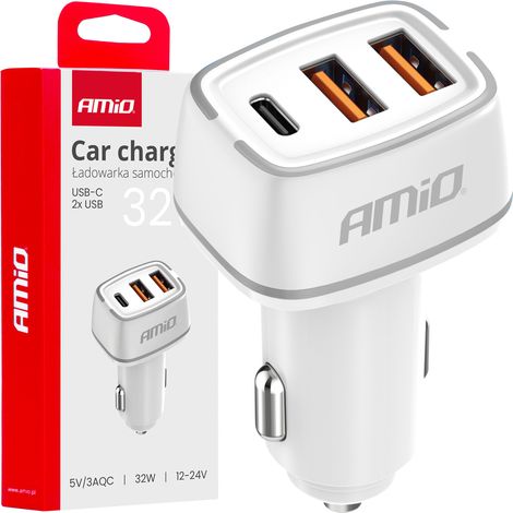 Cargador de coche 2x USB-A + USB-C 32W amio-03890 (1/5)
