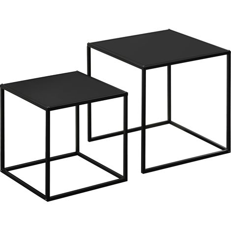 Juego de 2 mesas de centro negras de acero de diseño moderno (1/5)