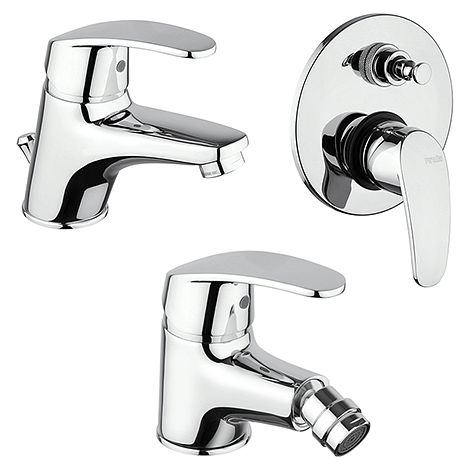 Set Rubinetti Piralla per lavabo e bidet con scarico automatico e doccia incasso con deviatore serie Ofelia cromato (1/5)