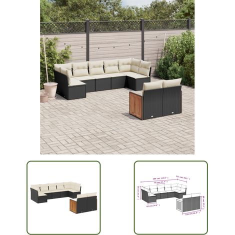 The Living Store 9-tlg. Garten-Sofagarnitur mit Kissen Schwarz Poly Rattan - Gartensofas - Outdoor Möbel - Lounge Set - Rattan Gartenmöbel - Gartenlounge (1/3)