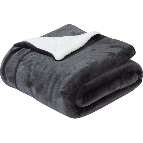 Couverture de canapé en peluche double face grise en flanelle sherpa, 70 x 100 cm ou 150 x 200 cm, douce et chaude, 1 pièce (1/5)