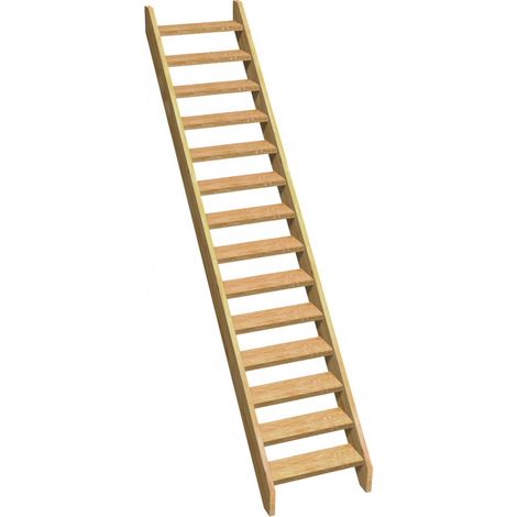 Burger – Escalier droit en sapin épicéa naturel – 14 marches – Hauteur 208 mm – Dimensions totales 3115 mm – Installation contre mur (1/3)