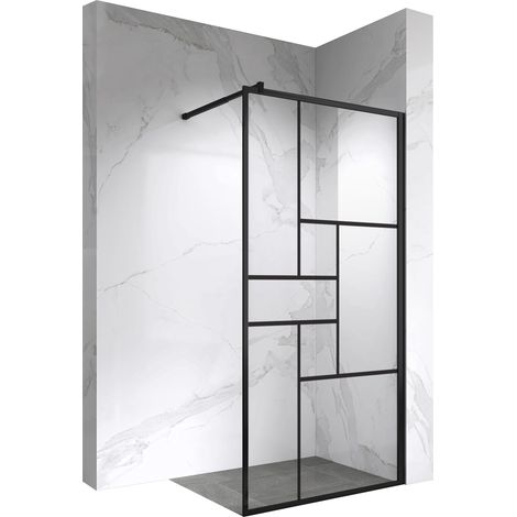 INEA Paroi de douche à l'Italienne noire 110 x 200 cm style atelier, verre sérigraphié 8mm (1/5)