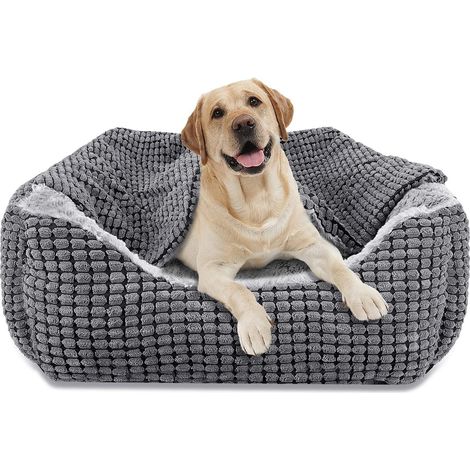 JOEJOY Großer Hundekorb, weicher rechteckiger Korb, rutschfest und waschbar mit Bezug, 89 x 64 x 23 cm, für Haustiere bis 27 kg