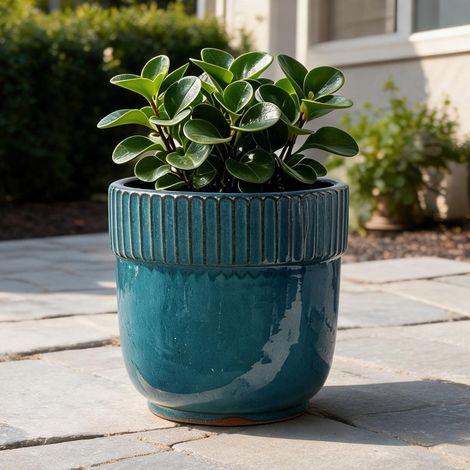 Pot de fleurs en céramique fait main Ø 30,5 cm turquoise lumineux (1/5)