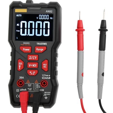 AN82 Digitalmultimeter, intelligenter AC/DC-Spannungs-, Strom-, Frequenz- und Widerstandsmesser, Schwarz (1/5)