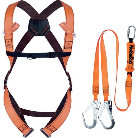 Kit di protezione anticaduta per ponteggio con imbracatura e cordino doppio assorbitore max 140 kg ELARA 280 DELTA PLUS Arancione Unico