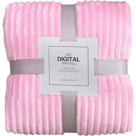 Couverture - Flanelle - 180x200 cm - Microfibre - Rose clair - Texture rayée (1/4)
