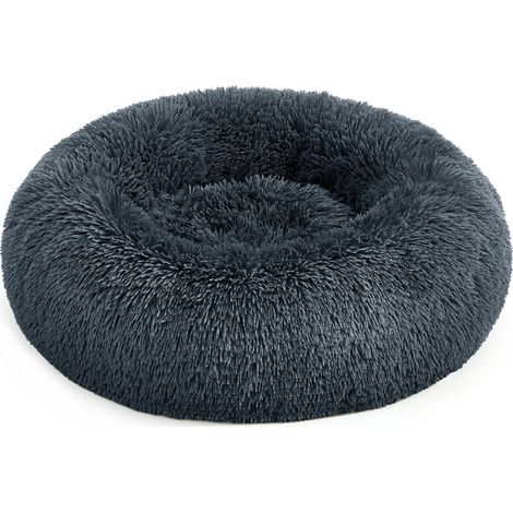 Panier pour Chien, Lit Ronde en Forme de Beignet, Canapé, Coussin Central Amovible et Lavable, Tissu Peluche Doux, Ø60 cm, Gris Foncé (1/5)