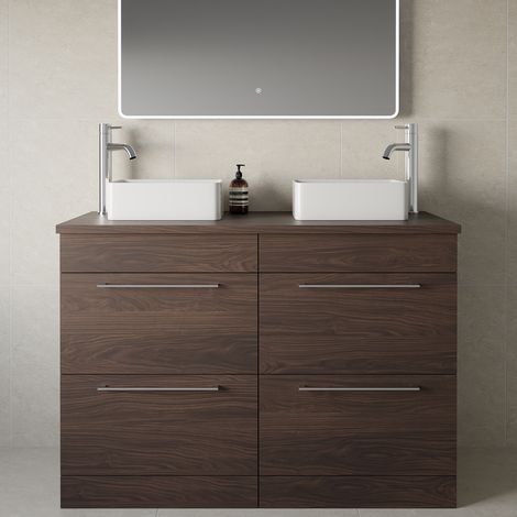 Napoli 460 Brown Oak 1200mm 4 Drawer Vanity Unit for Countertop Basins - 1200mm - Chrome 320mm Handle