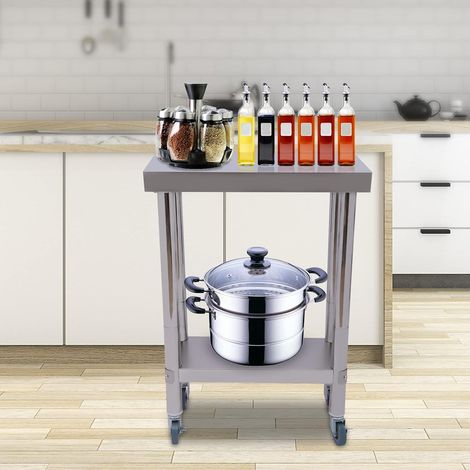 Table de Travail Cuisine en Acier Inoxydable 604585cm, 2 Niveaux, 4 Roulettes dont 2 avec Freins, Charge 300 kg, pour Restaurants, Maisons, Hôtels, Table Inox de Préparation Alimentaire Polyvalente (1/5)