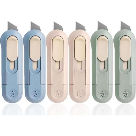 6 PCS cutters utilitaires, couteau utilitaire pliant, mini utilitaire lame cutter de sécurité, coupe boîtes multifonctions pour le bureau, la maison, l'artisanat, les cartons, le papier (1/5)