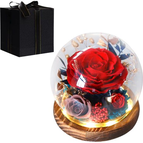 Flor roja preservada en una caja de regalo para mamá, pareja, profesora o amiga – 3 pilas AAA no incluidas (1/4)