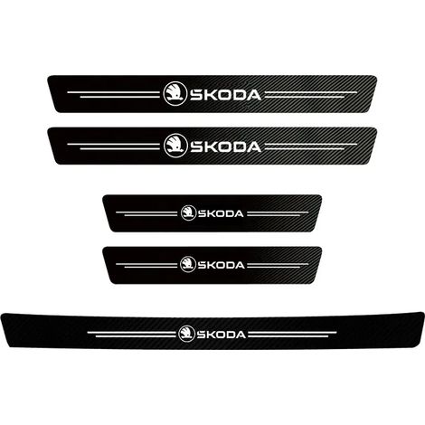 (5 pièces pour portières et coffre) Protections de seuil de porte en fibre de carbone, autocollants en vinyle et cuir, compatibles avec Skoda Fabia, Superb, Yeti, Octavia, Rapid, Kodiaq Mk3, A6, A7, 2 (1/4)
