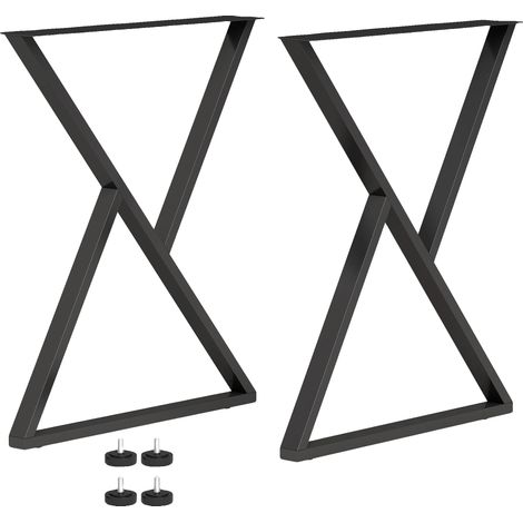 Pieds de table, design en X, patins réglables, noir (1/5)
